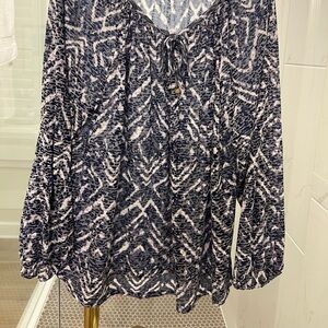 Belldini Blue and Cream Geometric Blouse